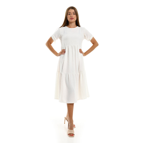 Summer Flowy Midi Dress with Short Sleeves - White