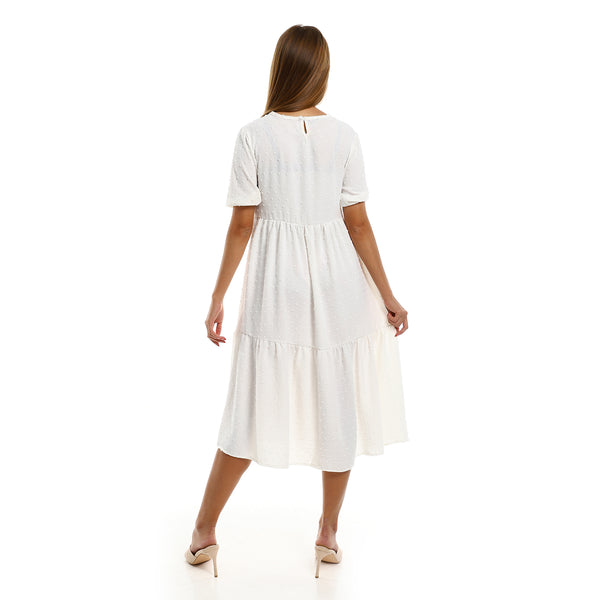 Summer Flowy Midi Dress with Short Sleeves - White