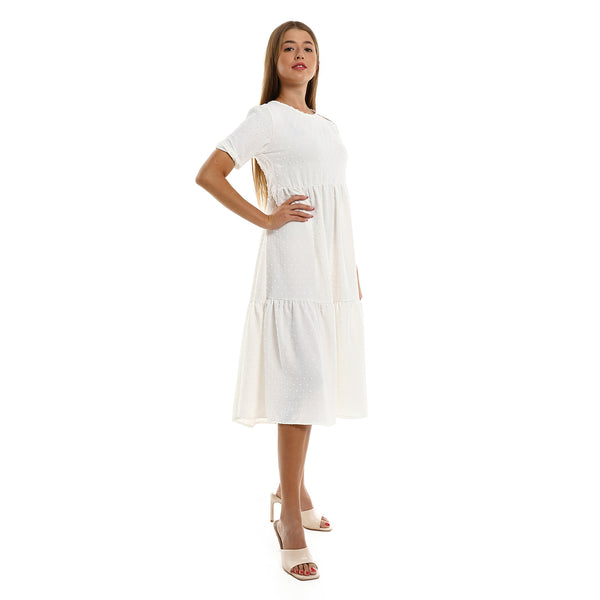 فستان صيفي واسع فضفاض بأكمام قصيرة - أبيض