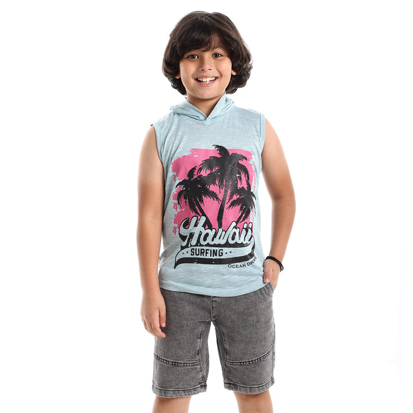 "Hawaii" Aqua Hooded Cotton Tank Top