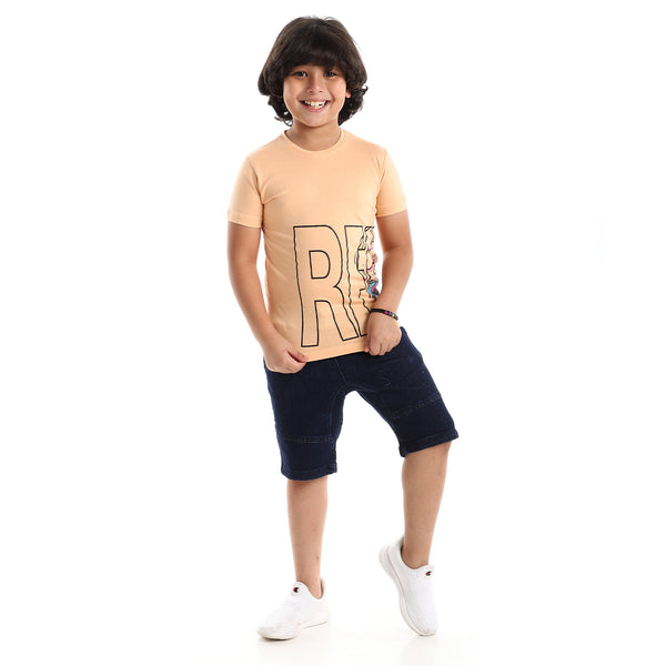 تيشيرت مطبوع بأكمام قصيرة بيج