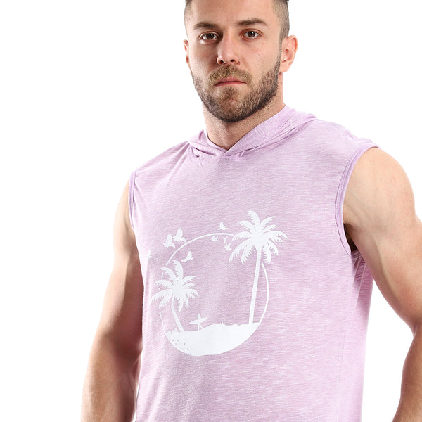 Hooded Neck Heather Lilac Sleeveless Tank Top