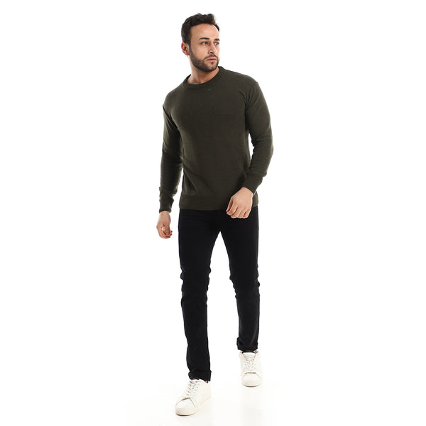 Slip On Round Cole Heather Knitted Dark Olive Pullover