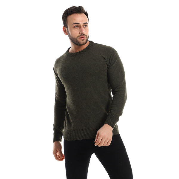 Slip On Round Cole Heather Knitted Dark Olive Pullover