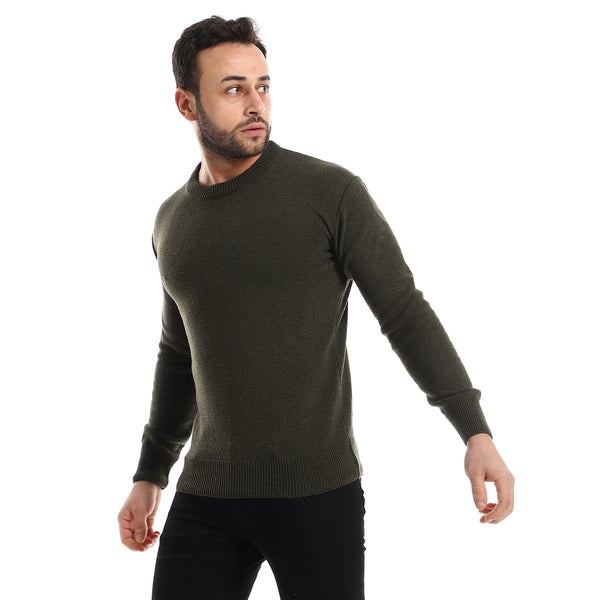 Slip On Round Cole Heather Knitted Dark Olive Pullover