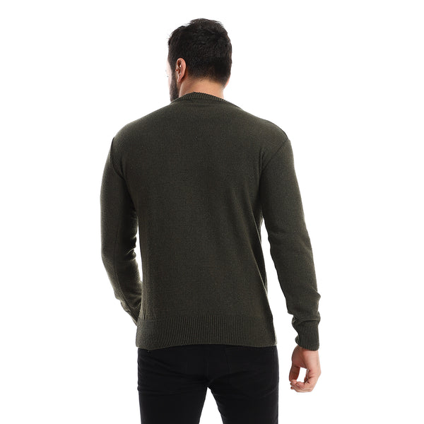 Slip On Round Cole Heather Knitted Dark Olive Pullover