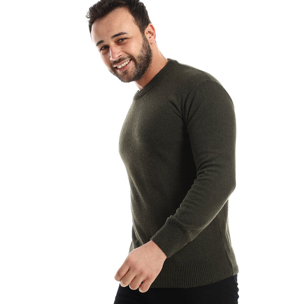 Slip On Round Cole Heather Knitted Dark Olive Pullover