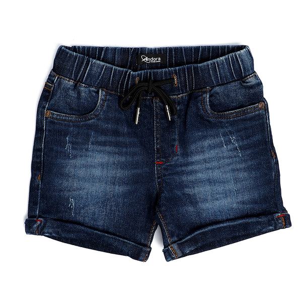 Elastic Waist Boys Cotton Denim Short - Navy Blue