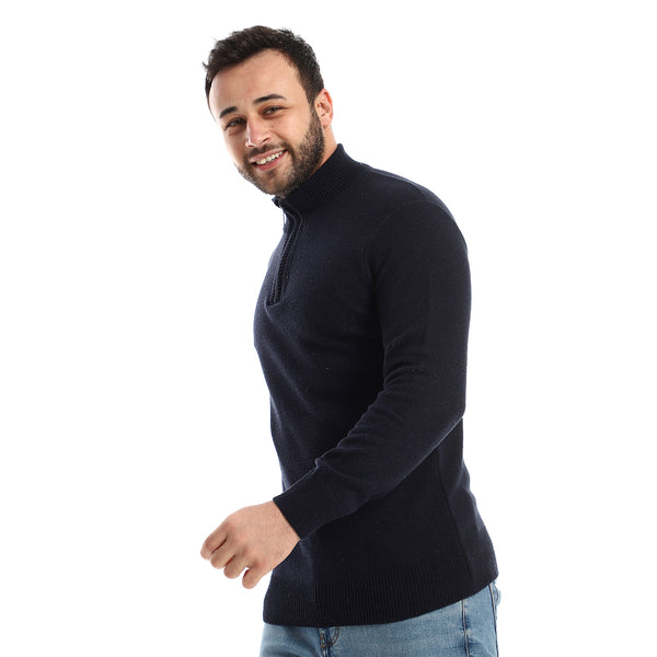 الوركين طول محبوك سستة الإغلاق سترة زرقاء داكنة