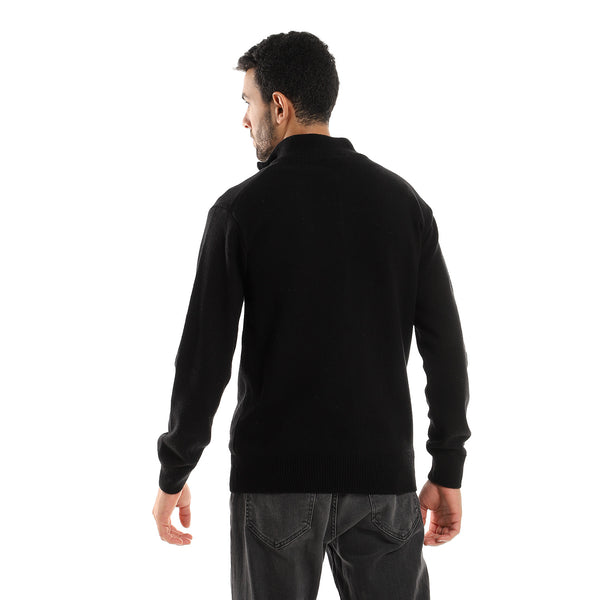 Zipper Through Neck Black Sweater