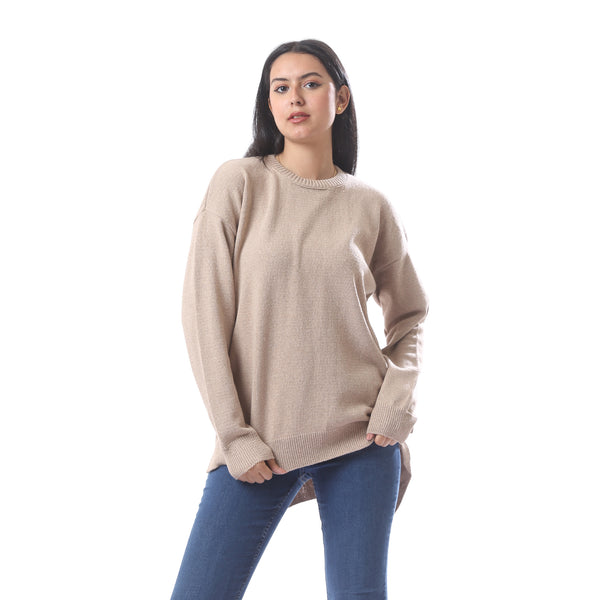 Long_Sleeves_High_Low_Pullover_With_Side_Slits_-_Beige