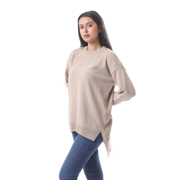 Long_Sleeves_High_Low_Pullover_With_Side_Slits_-_Beige