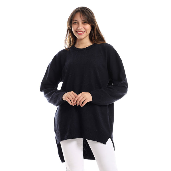 High Low Round Cole Pullover - Navy Blue