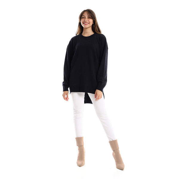 High Low Round Cole Pullover - Navy Blue