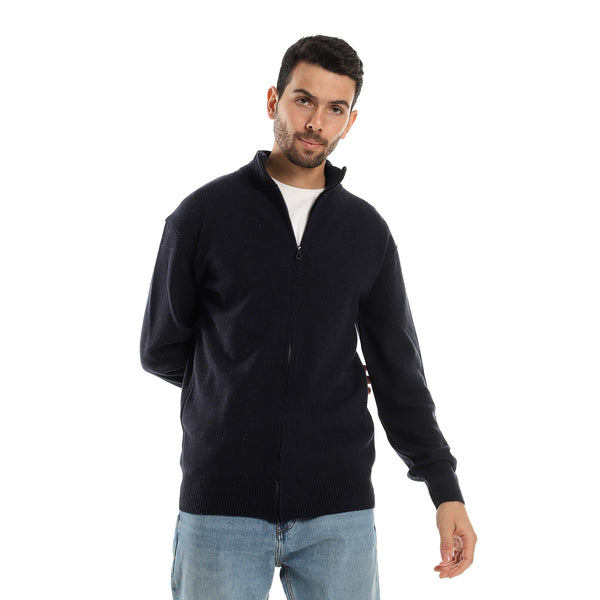 Navy Blue Front Zipper Winter Sweater