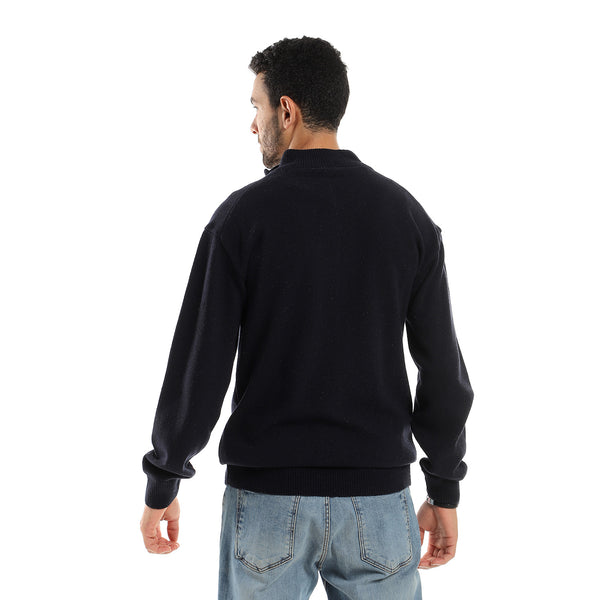 Navy Blue Front Zipper Winter Sweater