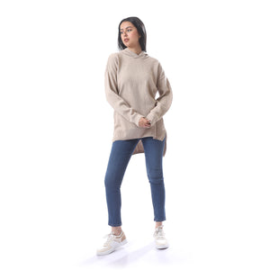 Hooded_Ribbed_Long_Sleeves_Pullover_With_Side_Slits_-_Beige