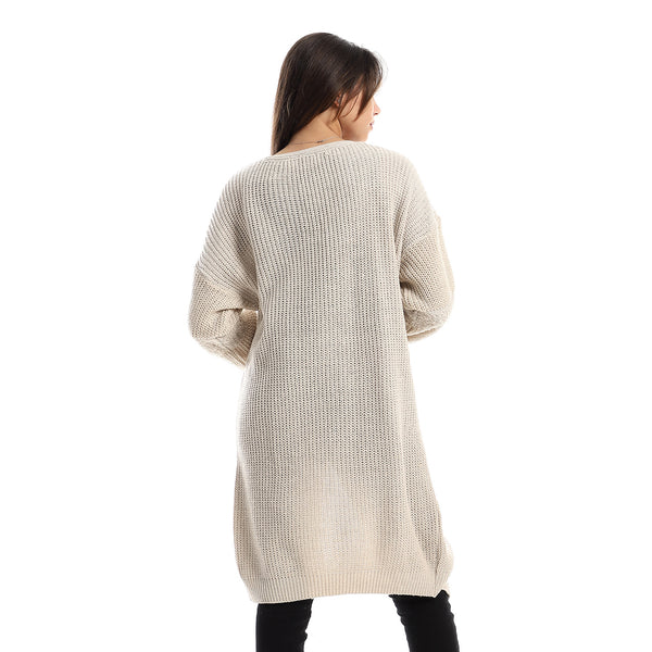 Bi-Patterned Slip On Oat Knitted Cardigan