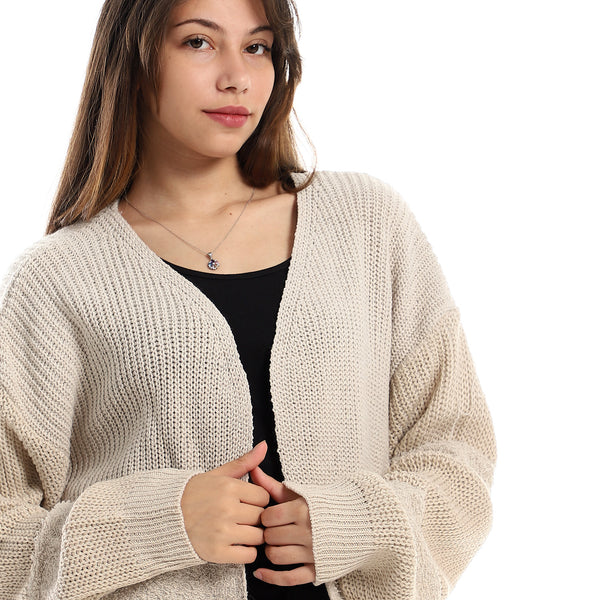 Bi-Patterned Slip On Oat Knitted Cardigan