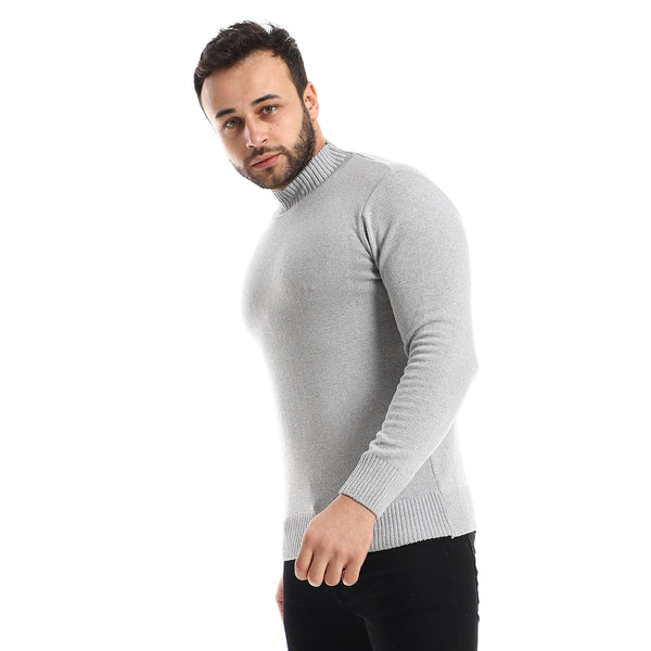 Knitted Ribbed High Cole Slip On Heather Grey Pullover