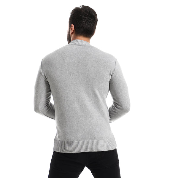 Knitted Ribbed High Cole Slip On Heather Grey Pullover