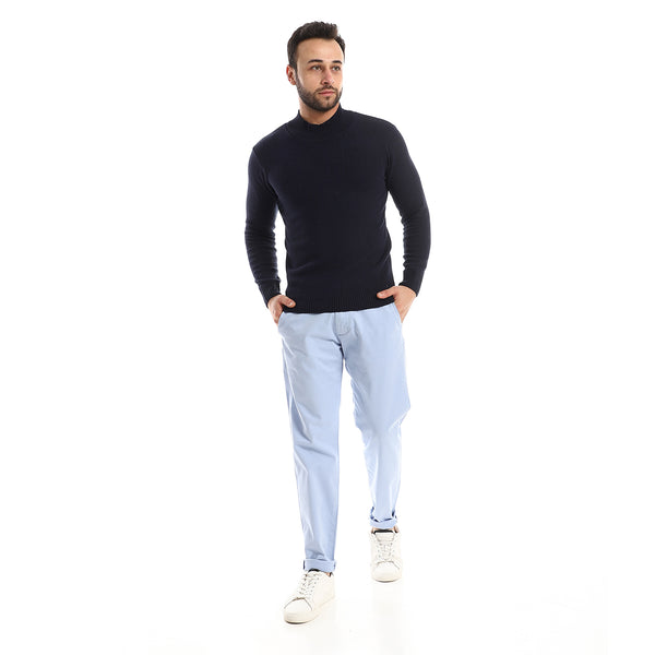 Hips Length Slip On Regular Fit Knitted Navy Blue Pullover