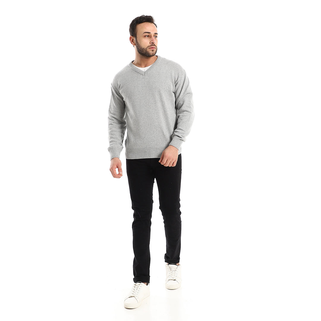 Andoraeg classic-v-neck-heather-grey-pulover – Andora