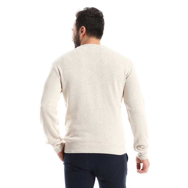 V-Neck Knitted Heather Light Beige Pullover