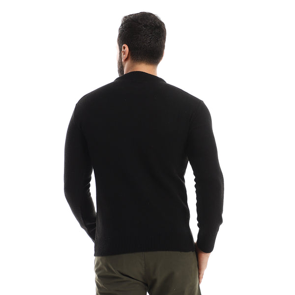 Long Sleeves Plain Black Knitted Pullover
