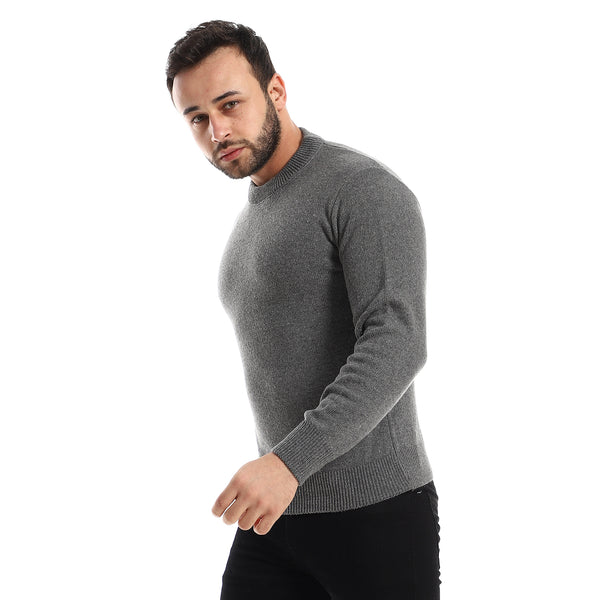 Knitted Round Neck Heather Charcoal Pullover