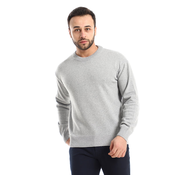 Classic Round Collar Slip On Knitted Grey Pullover