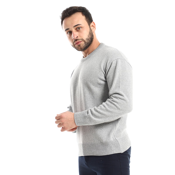 Classic Round Collar Slip On Knitted Grey Pullover