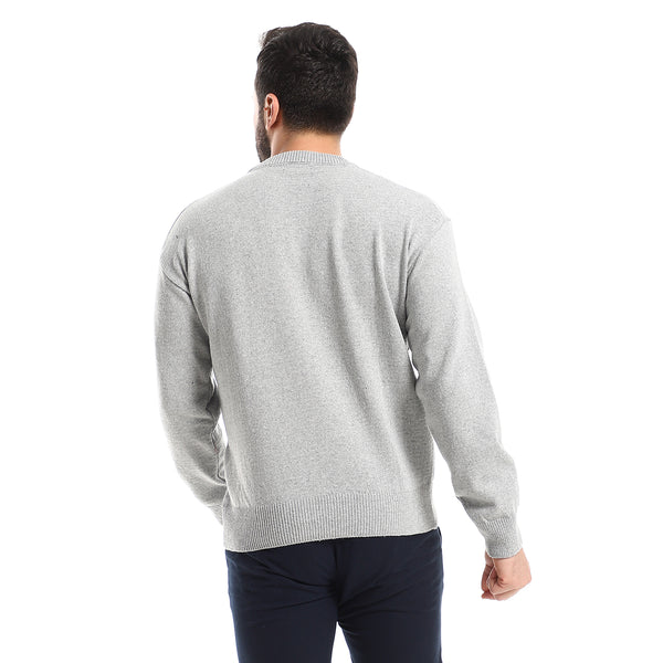 Classic Round Collar Slip On Knitted Grey Pullover