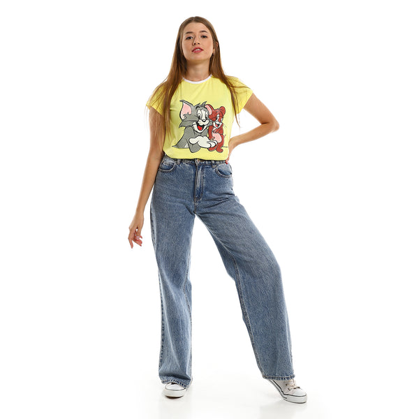 Women's T-Shirt "Tom&Jerry" Half Sleeves -Yellow