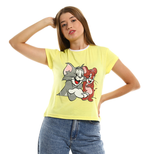 Women's T-Shirt "Tom&Jerry" Half Sleeves -Yellow