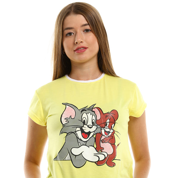 Women's T-Shirt "Tom&Jerry" Half Sleeves -Yellow