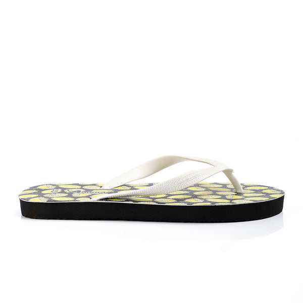 Lemon Printed Summer Flip Flops - Black & Yellow