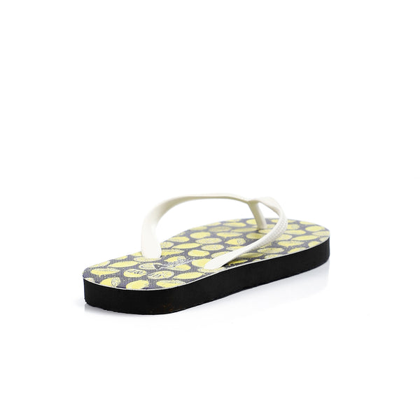 Lemon Printed Summer Flip Flops - Black & Yellow