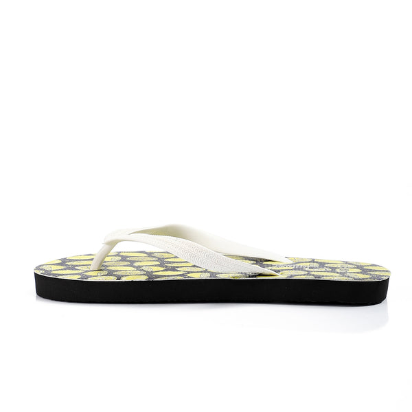 Lemon Printed Summer Flip Flops - Black & Yellow