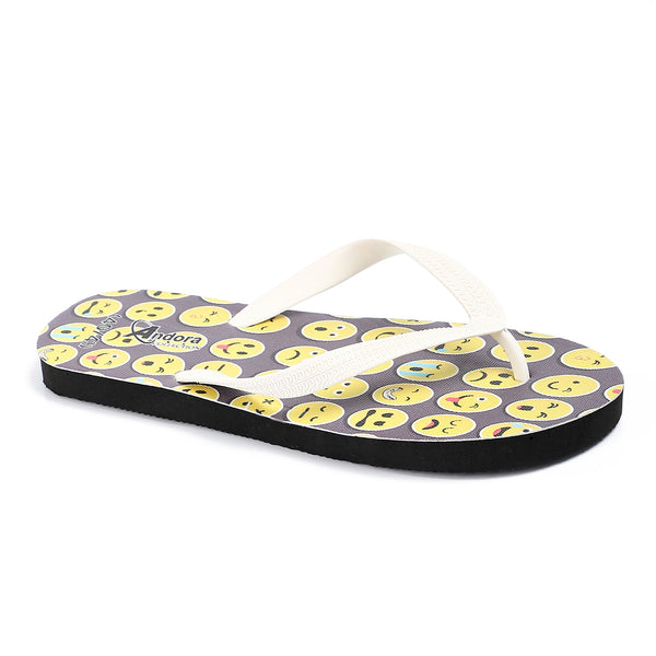 Emojis Printed Summer Flip Flops - Black & Yellow
