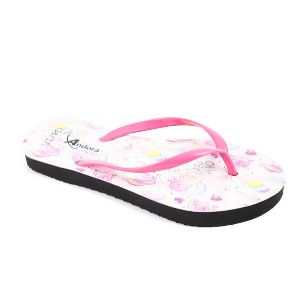 Ice Cream Printed Summer Flip Flops - Black & Fuchsia