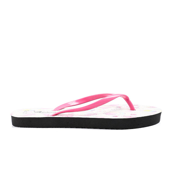 Ice Cream Printed Summer Flip Flops - Black & Fuchsia