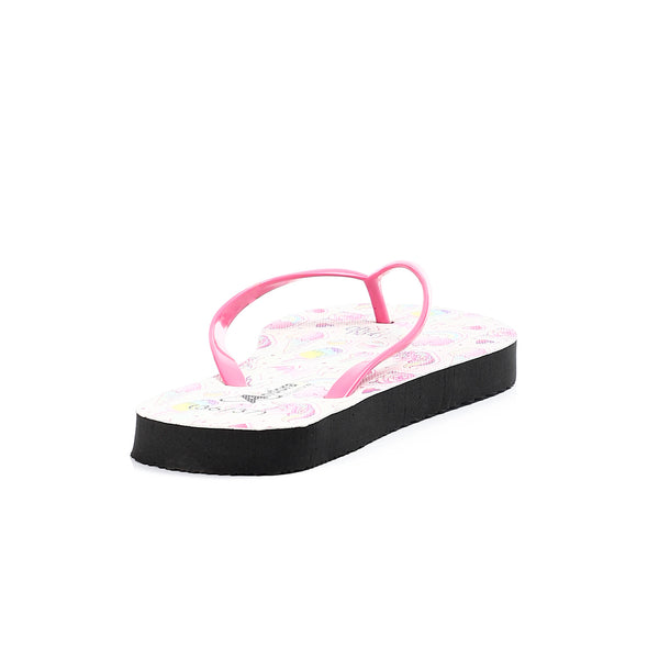 Ice Cream Printed Summer Flip Flops - Black & Fuchsia