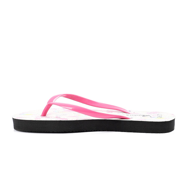 Ice Cream Printed Summer Flip Flops - Black & Fuchsia