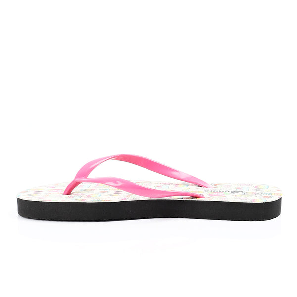 Multi Summer Prints One Thong Flip Flops - Black, Fuchsia & Beige