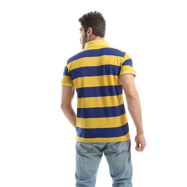 Striped Turn Down Collar Polo Shirt – Blue & Mustard