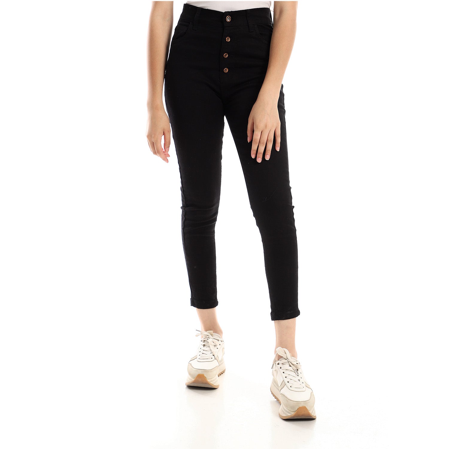 Andoraeg Plain Black High Rise Buttons Closure Pants – Andora