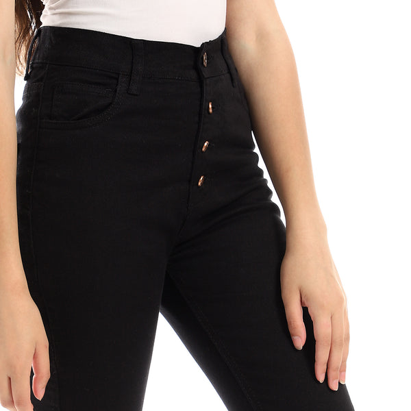 Plain Black High Rise Buttons Closure Pants