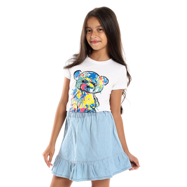 تي شيرت دب أزرق ، أخضر ، أصفر وأبيض