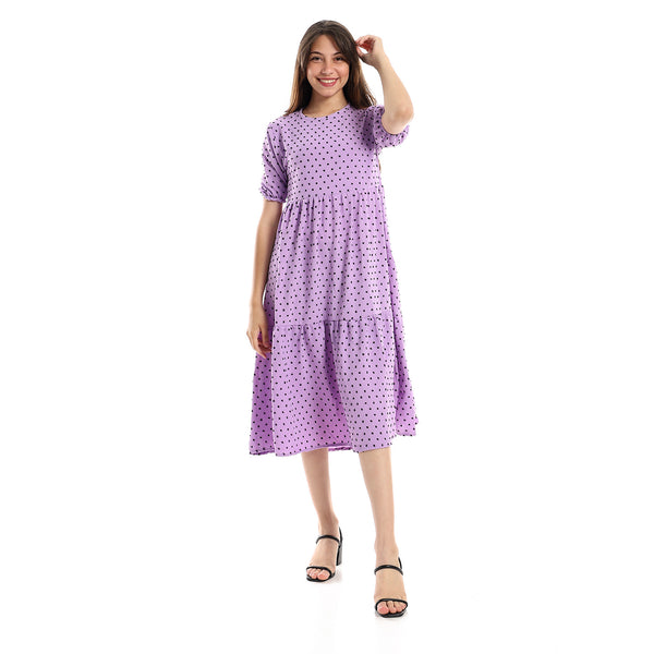 Tiered Bi-Toned Short Sleeves Dress - Mauve & Black